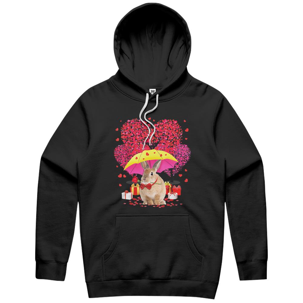 Rabbit Bunny Valentines Day Three Tree And Raining Hearts Hoodie