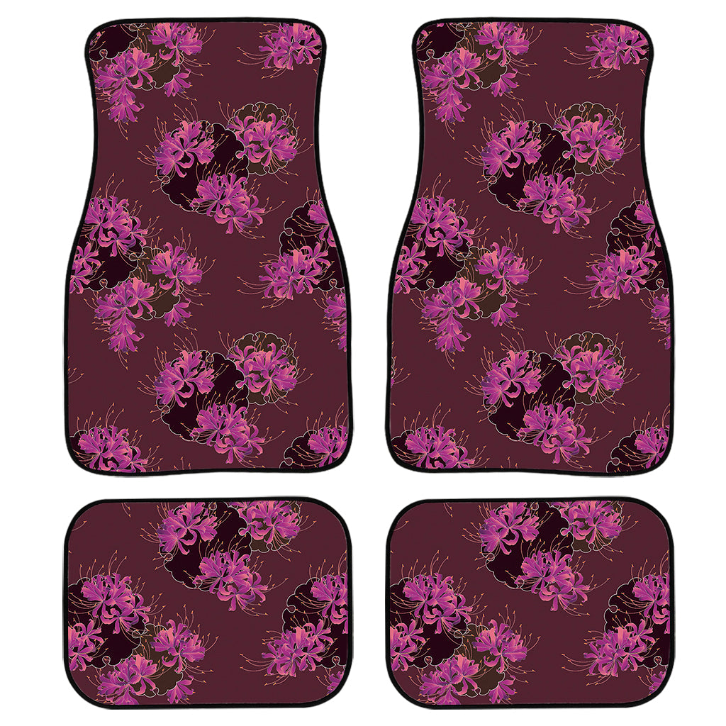 Purple Japanese Amaryllis Pattern Print Front And Back Car Floor Mats, Front Car Mat