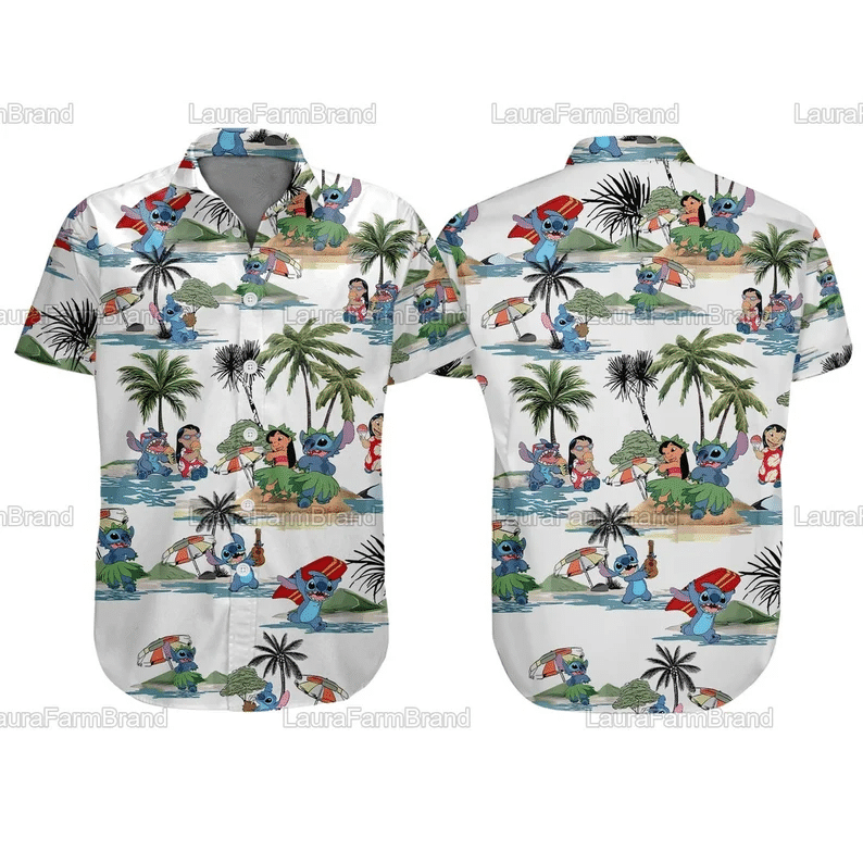 Lilo And Stitch Playing On The Beach All Over Print Hawaii Shirt White Ha51794