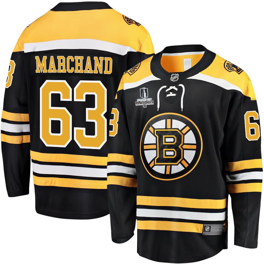 Brad Marchand 63 Boston Bruins Stanley Cup 2023 Playoffs Patch Home Breakaway Men Jersey – Black