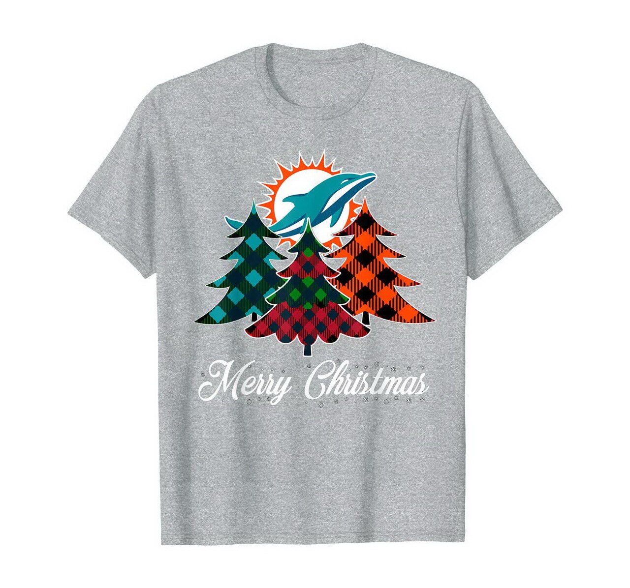 Merry Christmas Tree Football Team Miami-Dolphin Fan T-Shirt New