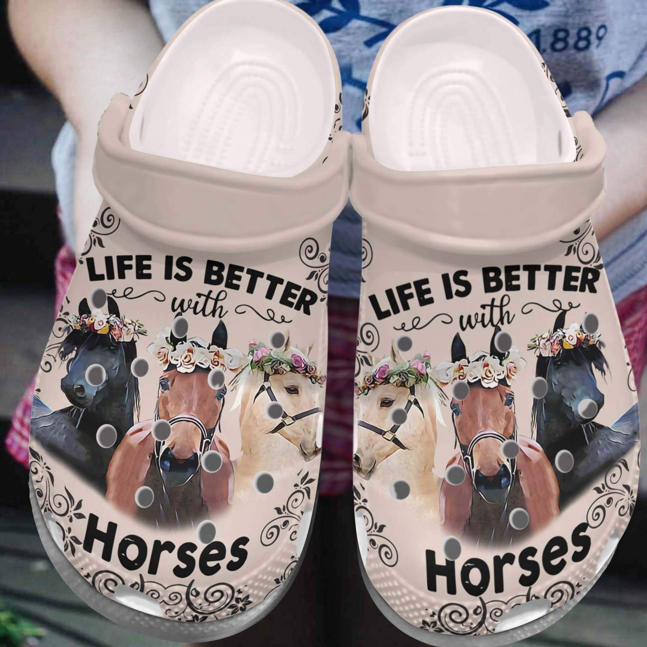 Horse Personalized Clog, Custom Name, Text, Color, Number Fashion Style For Women, Men, Kid, Print 3D Life’S Better With Horses