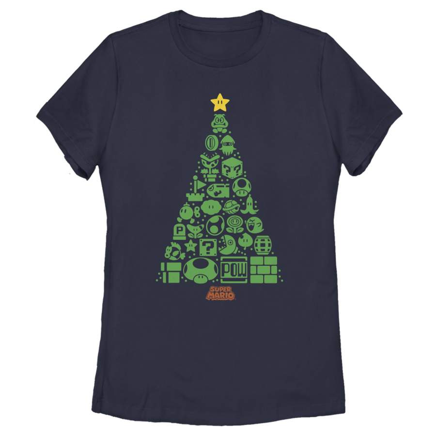 Nintendo Women’s Christmas Tree Mosaic  T Shirt