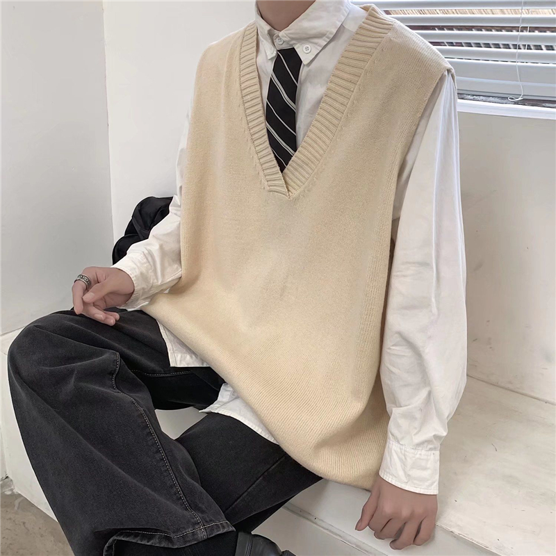 Unisex Spring Autumn Men Preppy Style V Neck Oversized All-match Sweater Vests Casual Loose Sleeveless Couple Knitwear Pullovers alx