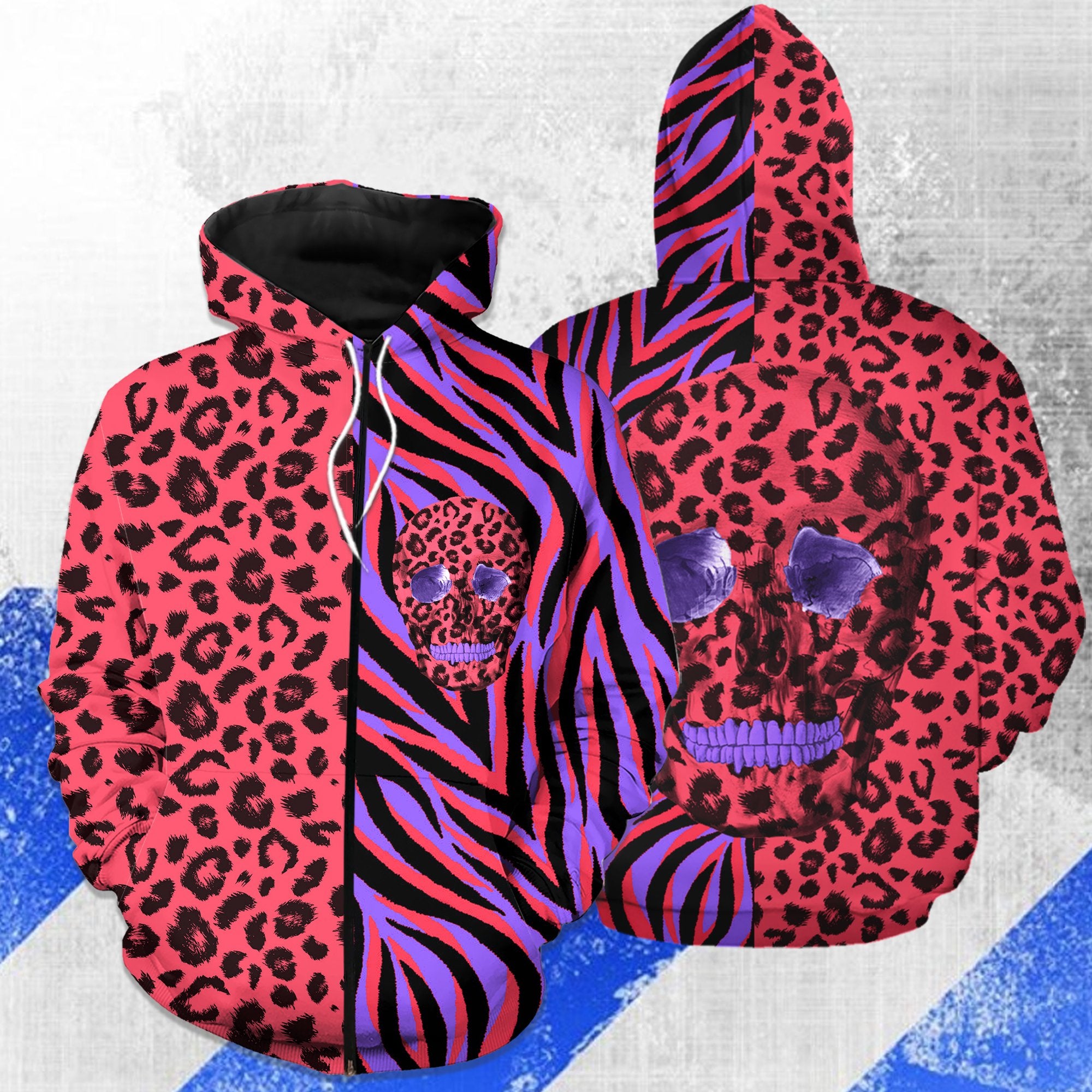 Skull Animal Print 3D Zip Hoodie Sk-3Dzh01-Q257S01