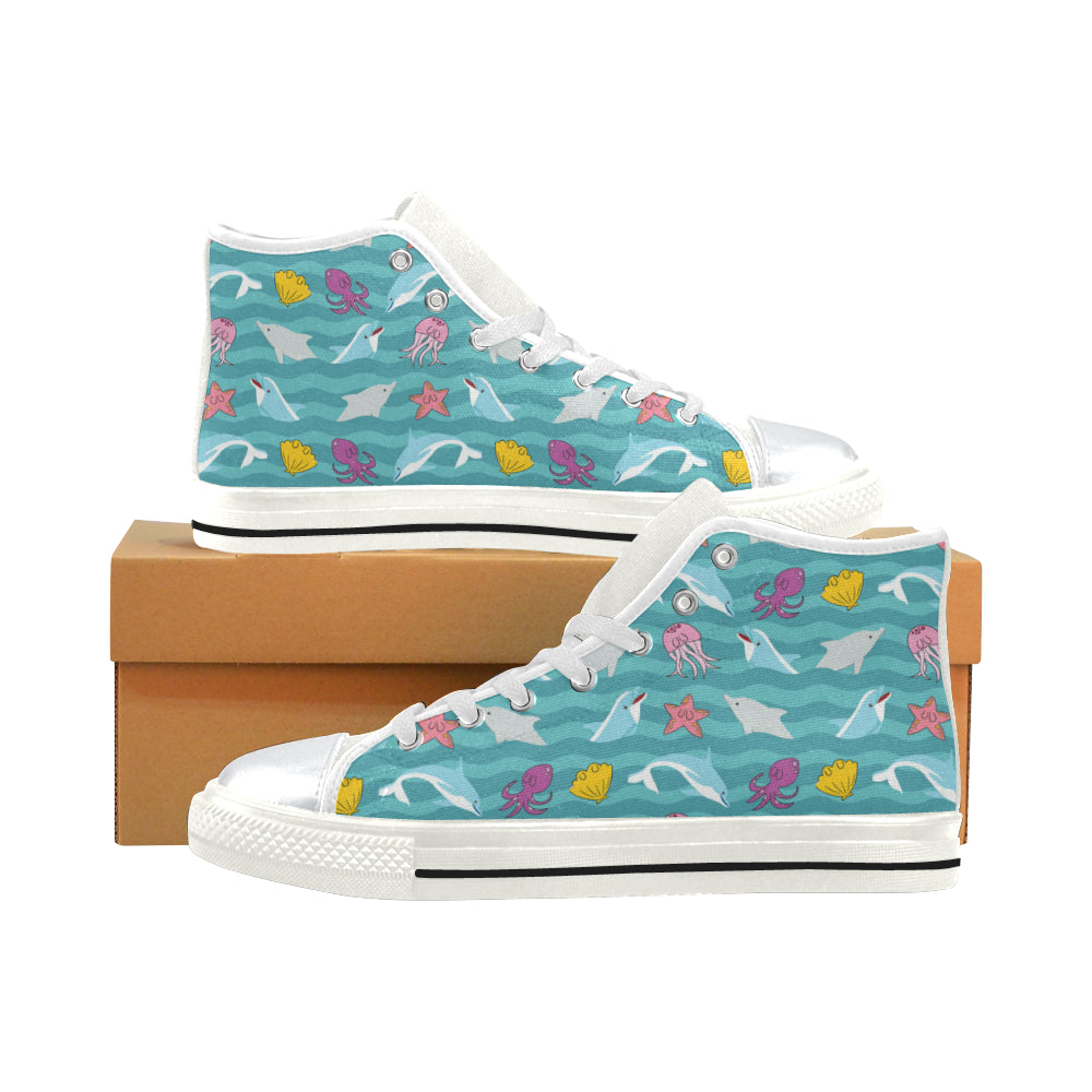 Dolphin White High Top Canvas Women’s Shoes/Large Size