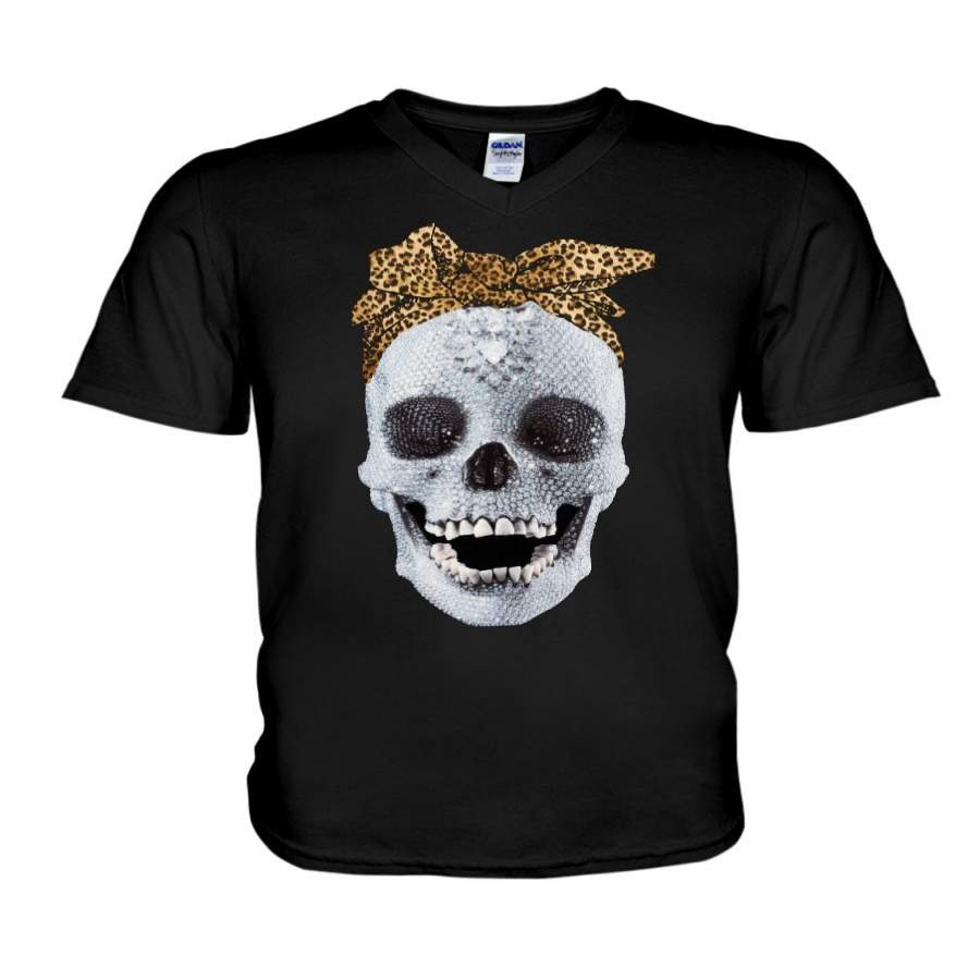 Diamond Skull Leopard Bandana Cool Guys V-Neck