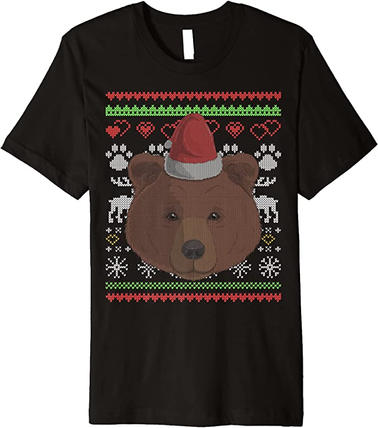 Bear Santa Claus Ugly Christmas Pattern X-Mas Premium T-Shirt