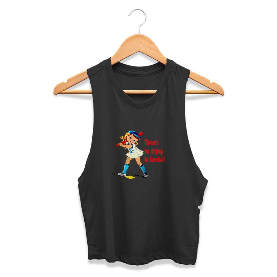 Funny Girl Baseball There’s No Crying In Baseball Vintage Retro CPY Womans Crop Tanktop Tee