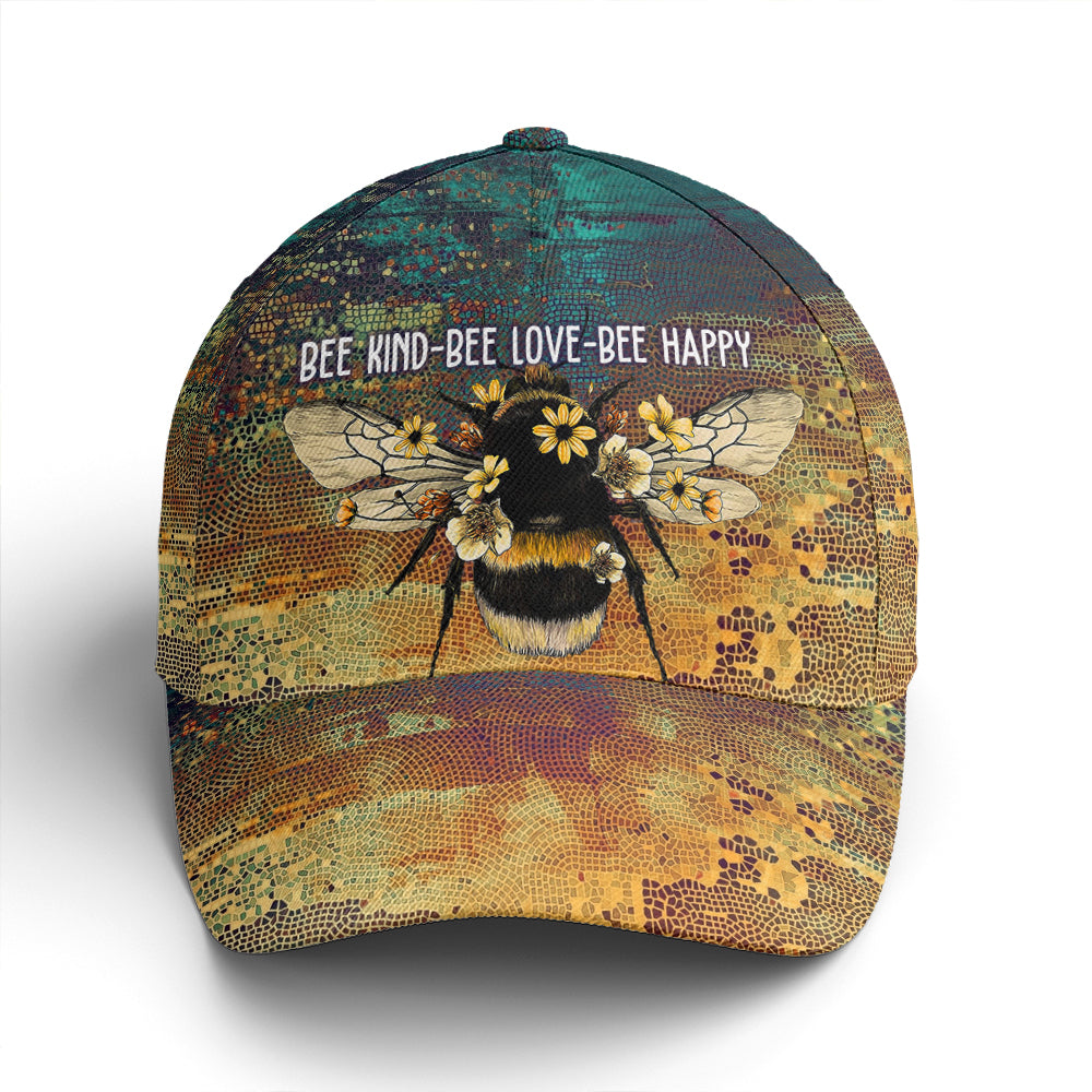 Bee Kind Be Love Be Happy Baseball Cap Coolspod