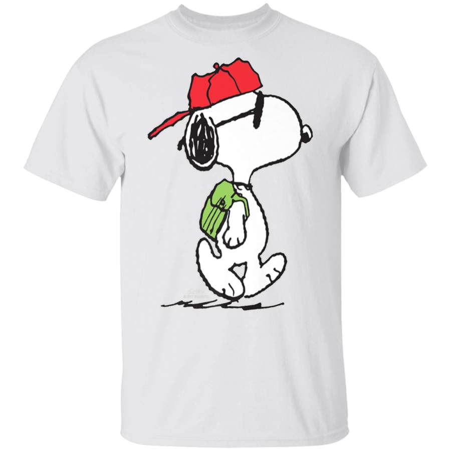 Peanuts Joe Cool With Green Backpack and Red Hat T-Shirt