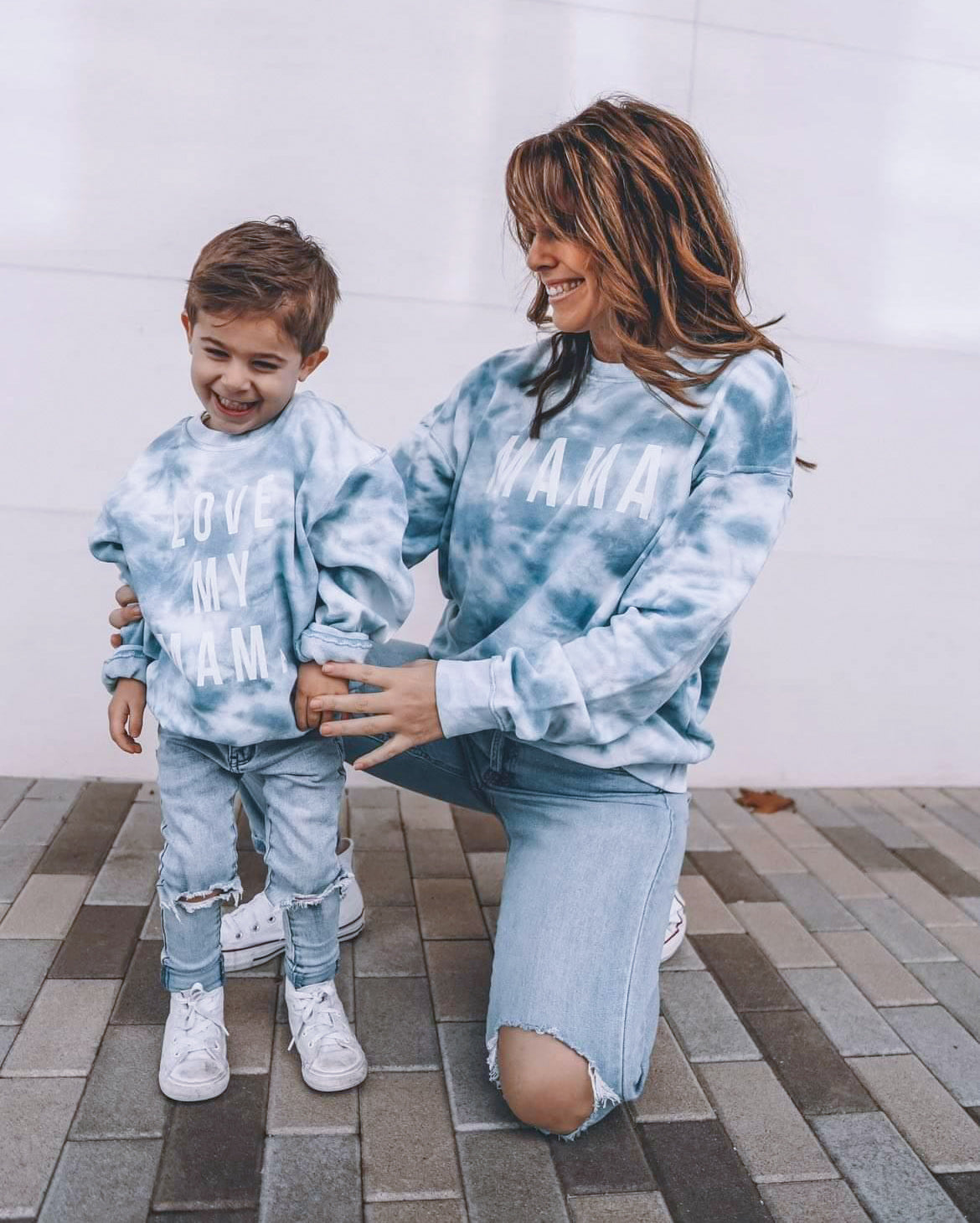 Blue Tie Dye Matching Sweatshirt Set