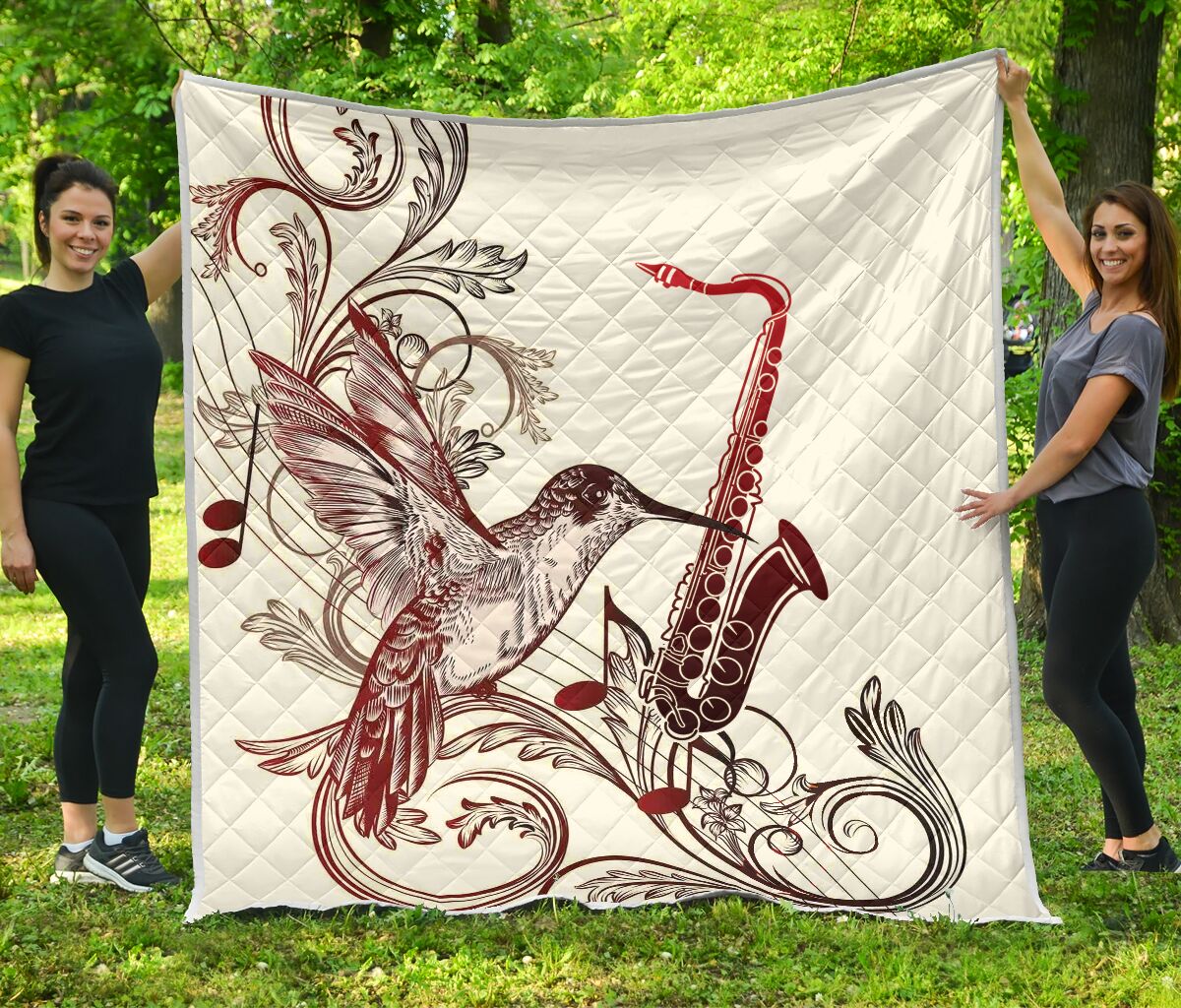 Saxophone Music Note Bird Quilt Full Print Soft Multiple Material Size Gift Bedroom Decoration