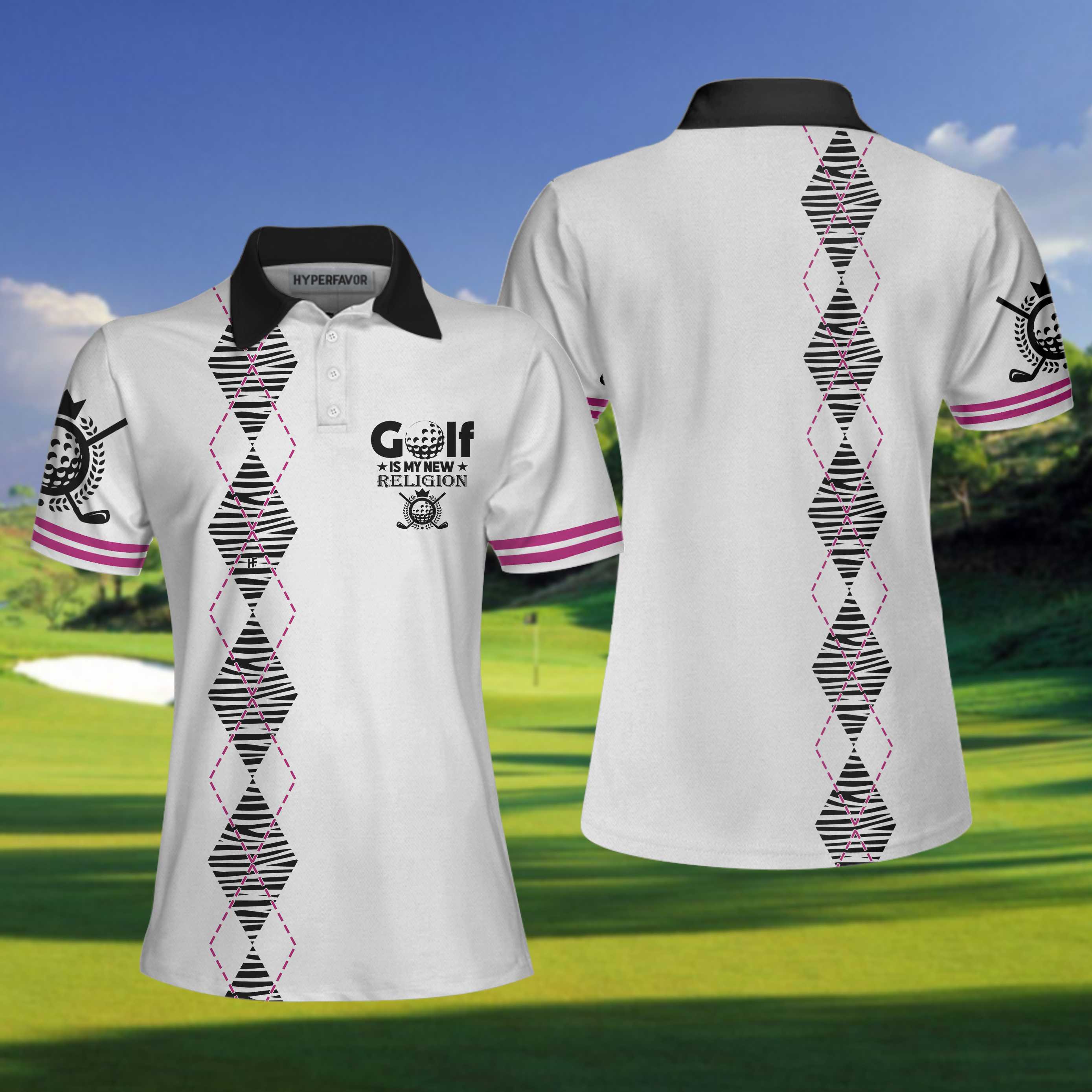 Golf Is My New Religion Golf Short Sleeve Women Polo Shirt, Zebra Argyle Golf Shirt For Ladies, Unique Golf Gift Coolspod