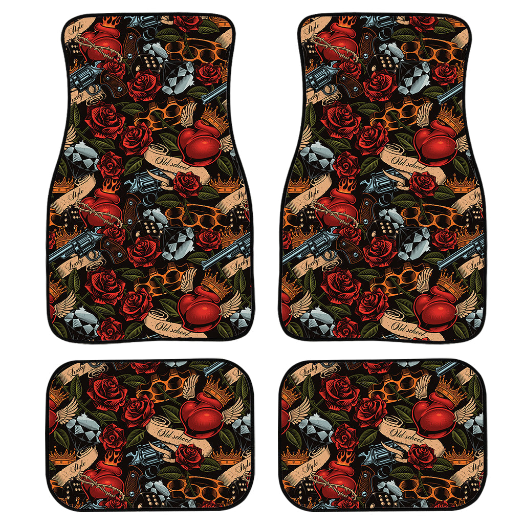 Old School Tattoo Print Front And Back Car Floor Mats, Front Car Mat