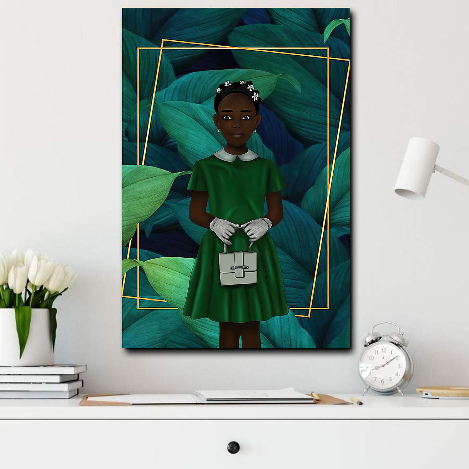 African American Art Canvas Dark Skin Lady Minimalist Home Decoration