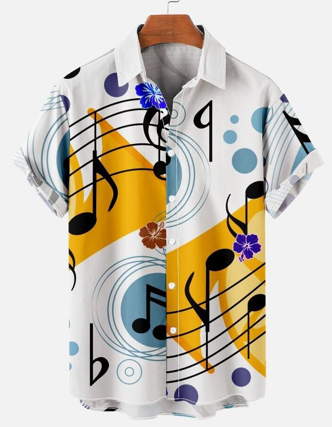 Men’S Casual Music Guitar Simple Patchwork Shirt