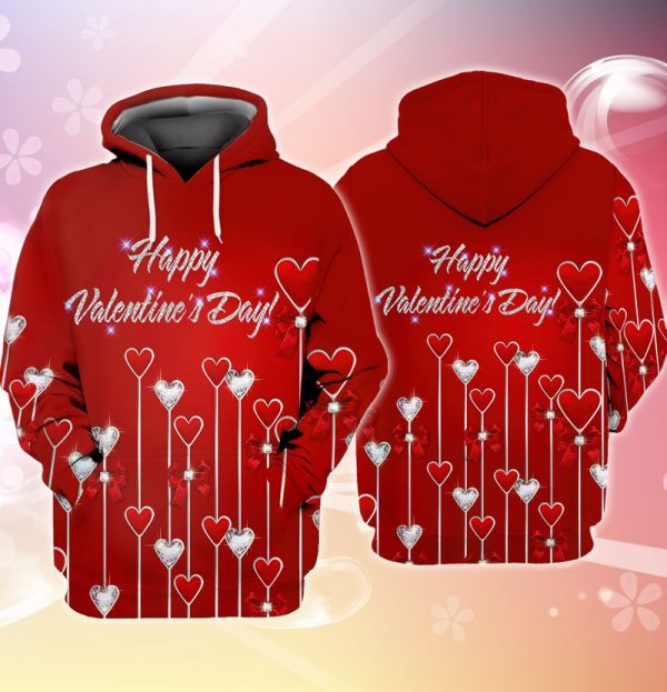 Happy Valentine’S Day Glitter Heart 3D Hoodie Valentine’S Day Gift Hn