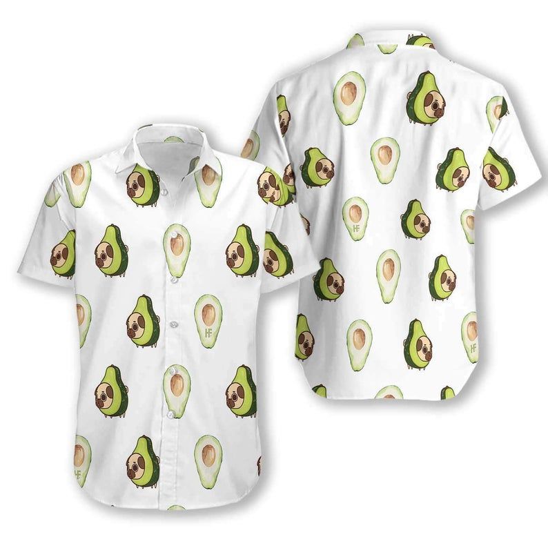 Pug And Avocado White Green Unique Design Hawaii Shirt Ha83301