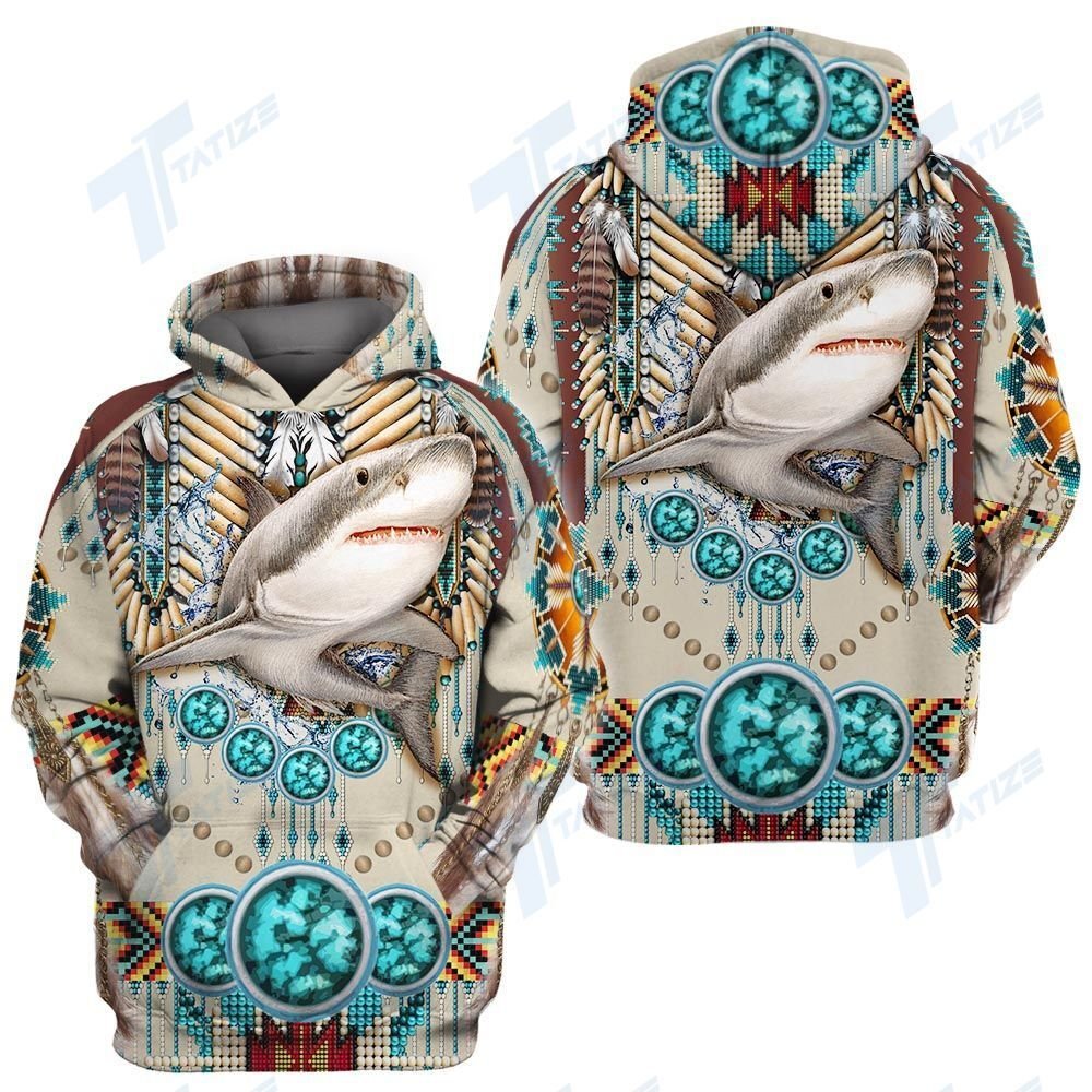 Shark T-Shirt Native American Shark Wild Animal T-Shirt Shark Week Hoodie Adult Full Print Unisex