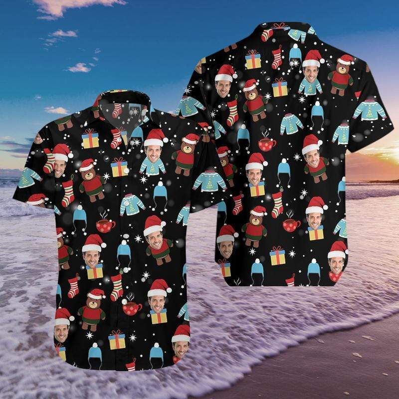 Find Personalized Face Christmas Black Hawaii Aloha Shirts Ha4883