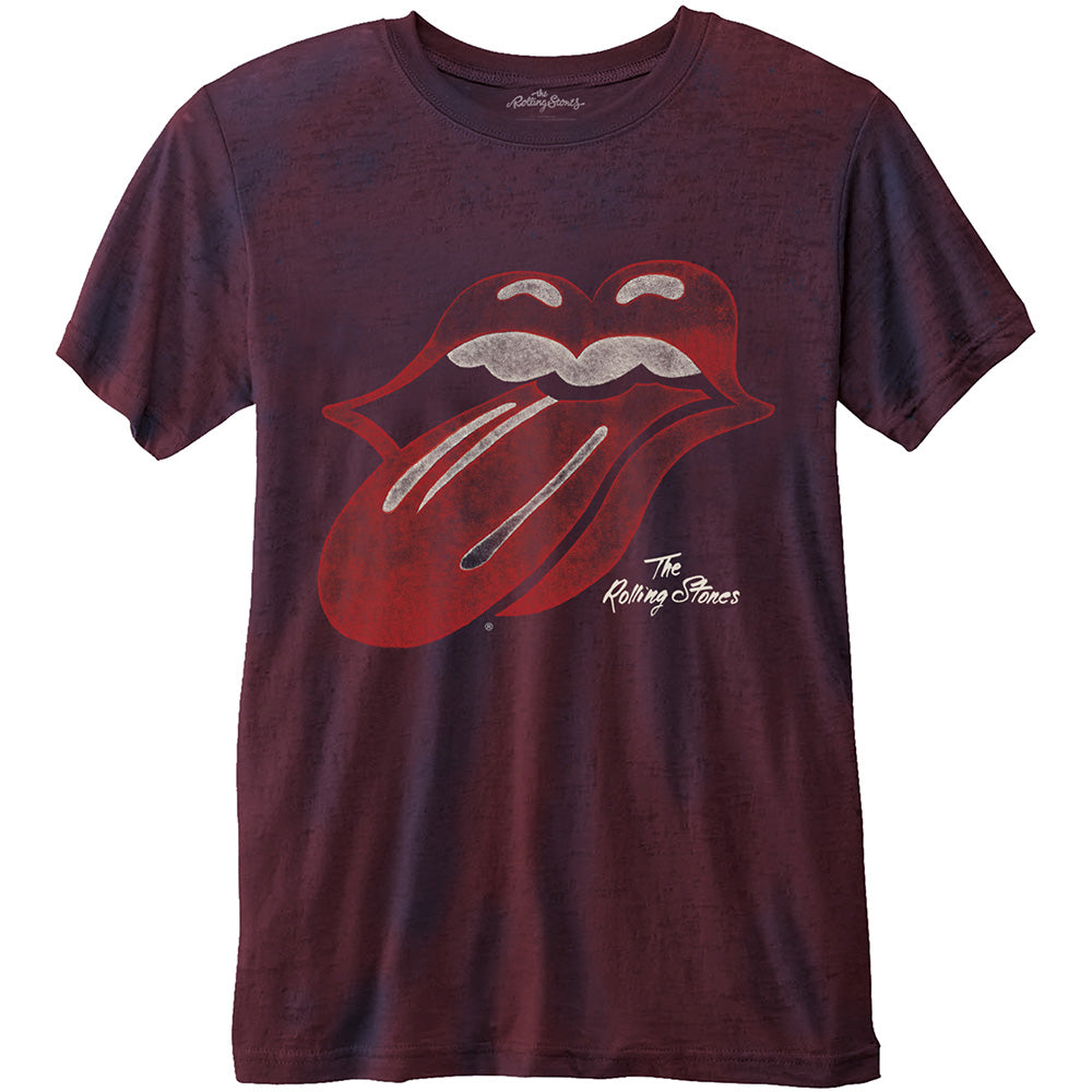 The Rolling Stones Unisex Fashion Tee Vintage Tongue Logo With Burn Out Finishing