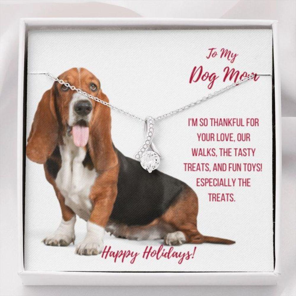 Gift For Basset Hound Dog Mom – Mother Petite Ribbon Necklace 0921