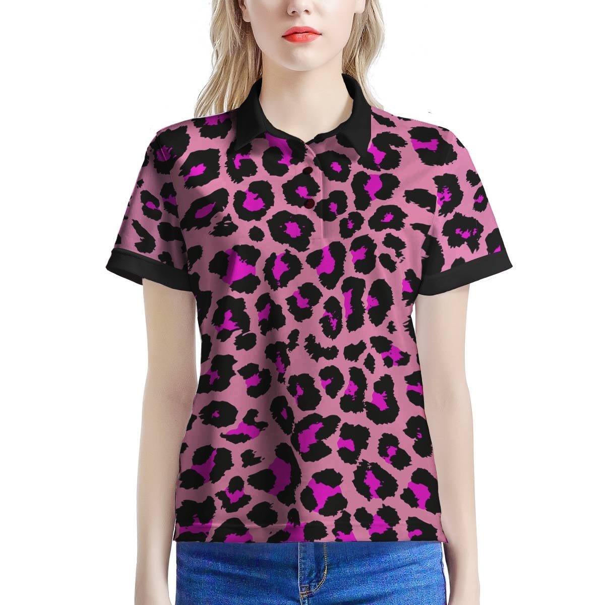 Pink Cheetah Leopard Women’S Polo Shirt