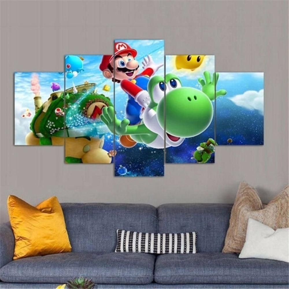 Super Mario Cartoon Game 5 Panel Canvas Art Wall Decor