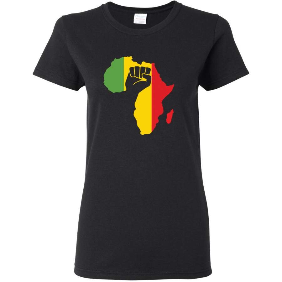 Love Africa Pride Map Black Power Fist Freedom Black History Month Gift Black Pride Womens Graphic T-Shirt