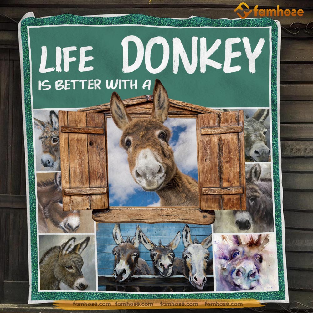 Donkey Blanket, Life Is Better With A Donkey Fleece Blanket – Sherpa Blanket Gift For Donkey Lover