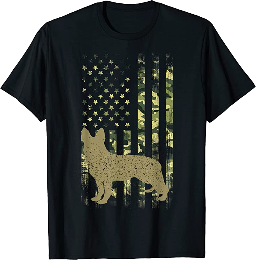 Vintage Hunting Dog Camouflage American Flag German Shepherd T-Shirt