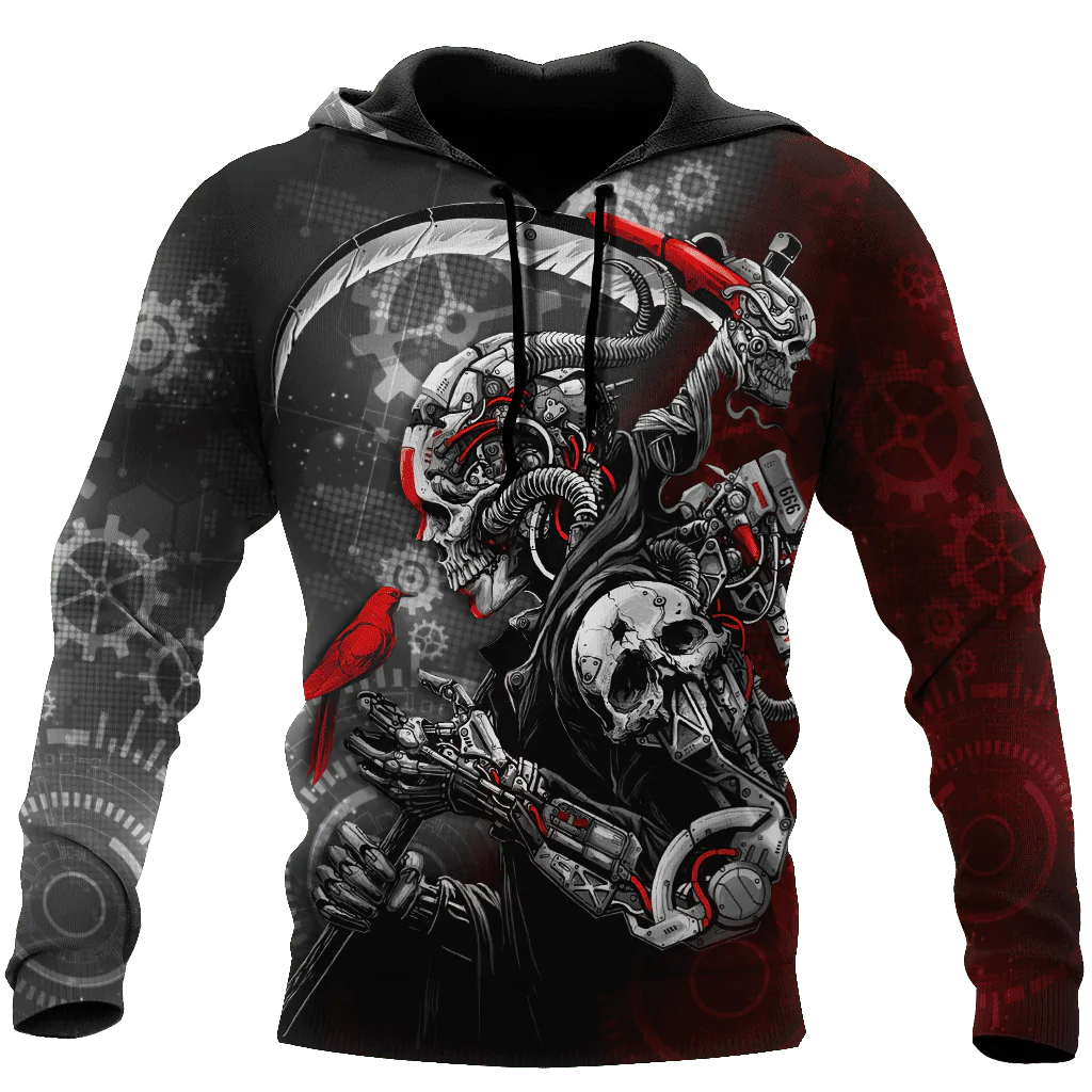 Skull Grim Reaper Robot Mechanic Cyber Hoodie 3D All Over Print Death Skull Hoodies