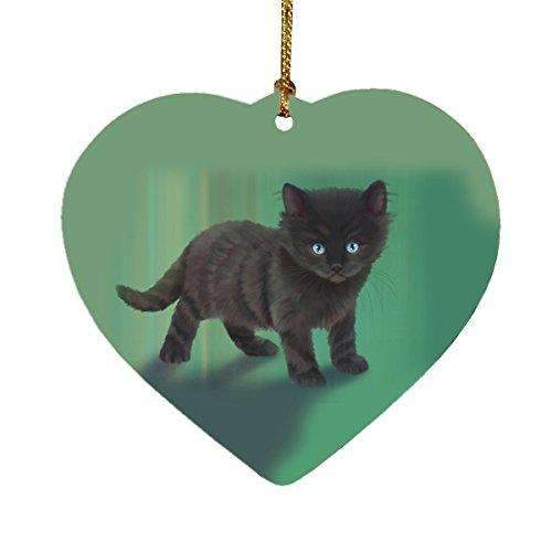 Black Kitten Cat Heart Christmas Ornament