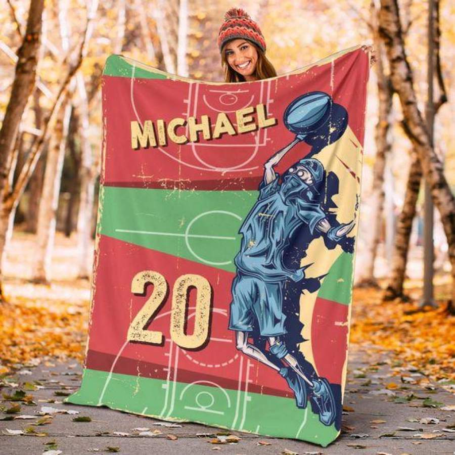 Basketball Old School Player Customized Name and Number Fleece Blanket