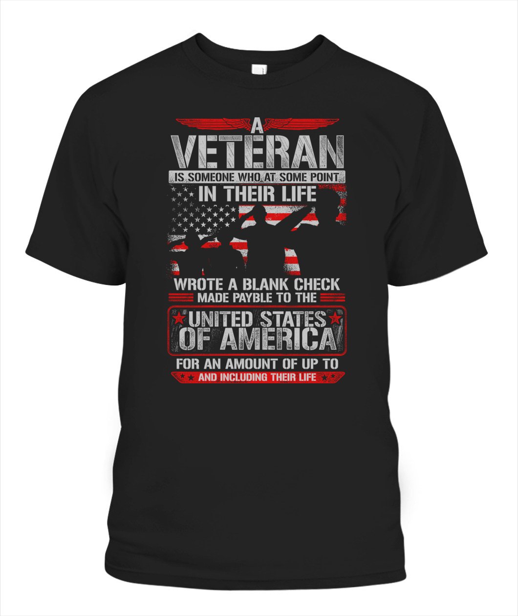 Veteran Wrote Blank Check Unisex T Shirt | Full Size | Adult | Black | K1537