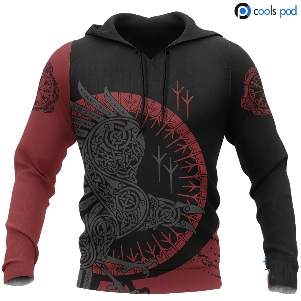 Viking Raven Pullover, Viking Christmas Gift, Winter Viking Hoodies, Viking Gift For Son