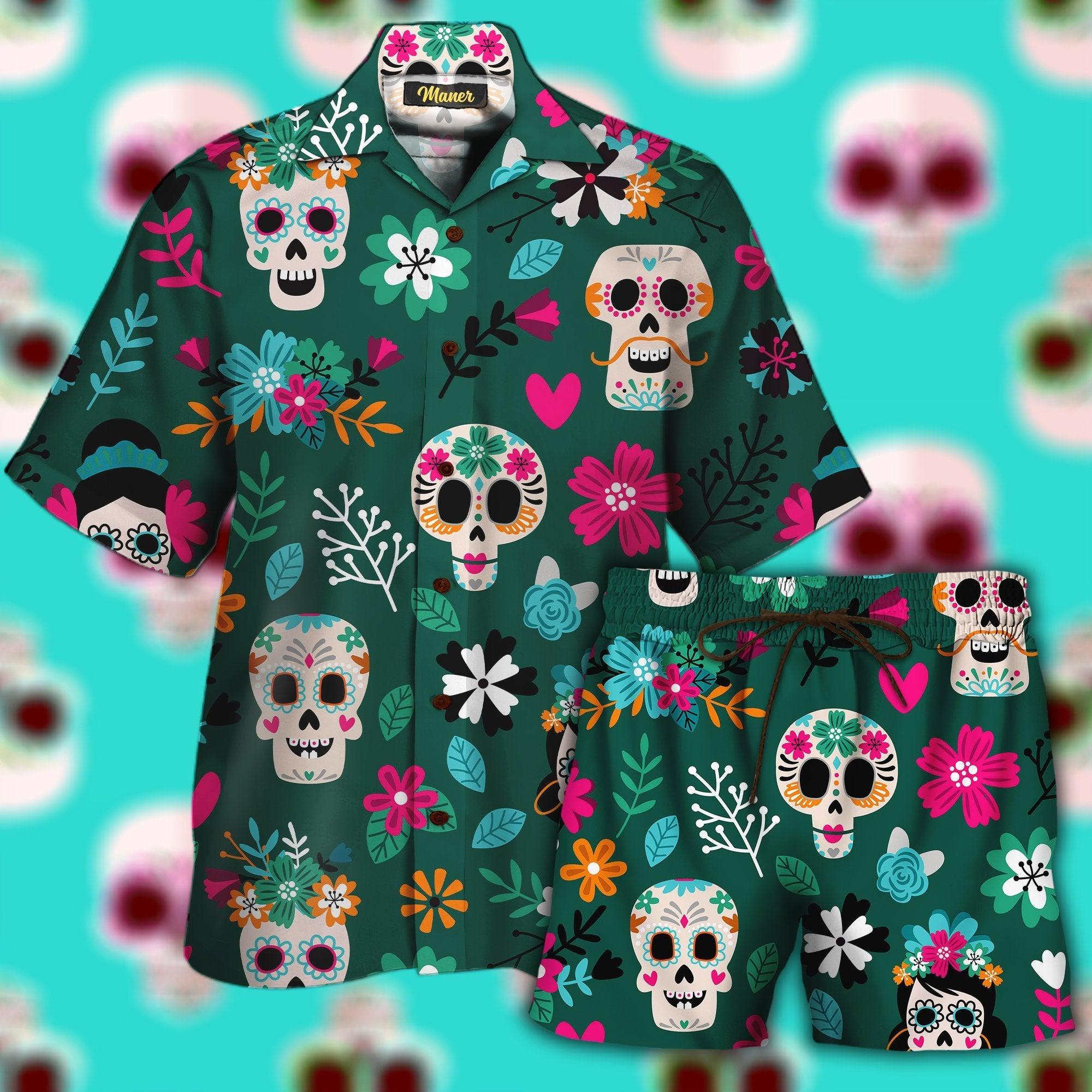 Skull Flower Hawaiian Shirt Set – For Men And Women