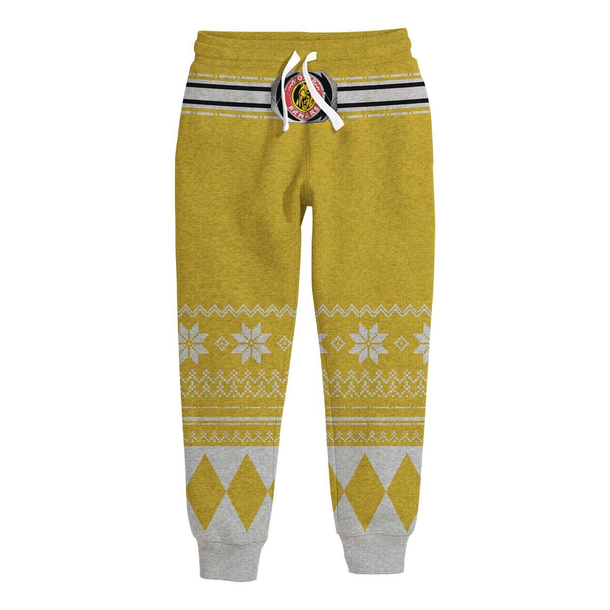 3D Mighty Morphin Power Ranger Yellow Ugly Christmas Custom Kid Sweatpants