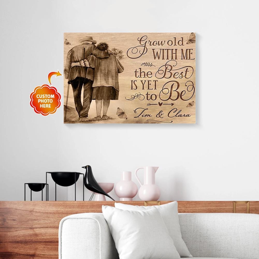 Canvas Wall Art Grow Old With Me The Old Couple Custom Name Canvas Wall Art Home Decor