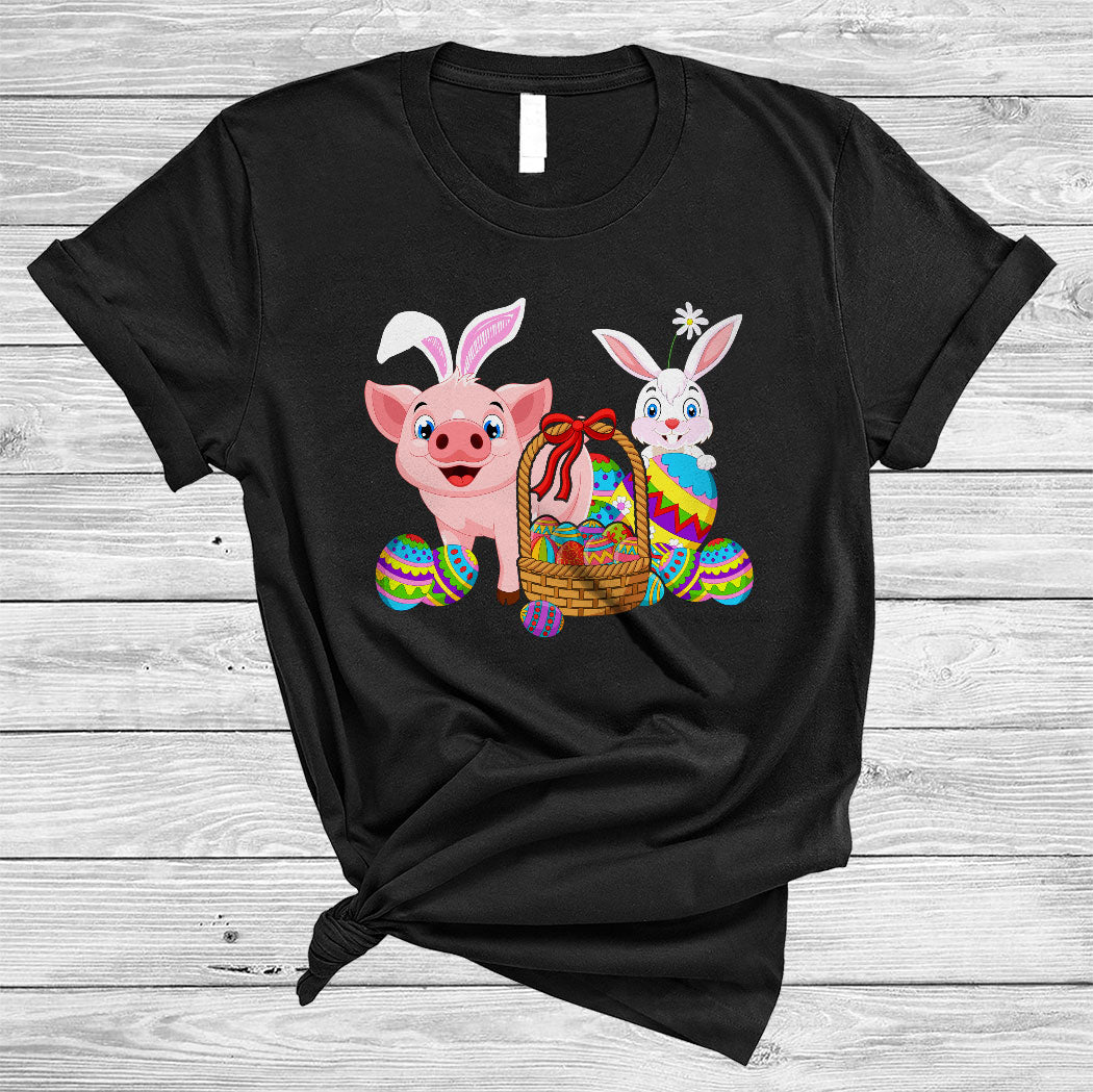 Bunny Pig With Easter Egg Basket Cute Happy Easter Day Bunny Farmer Lover Gifts T-Shirt