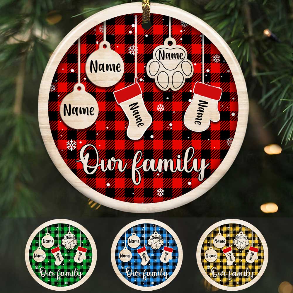 Personalized Family Dog Cat Christmas Circle Ornament Ob275 81O34