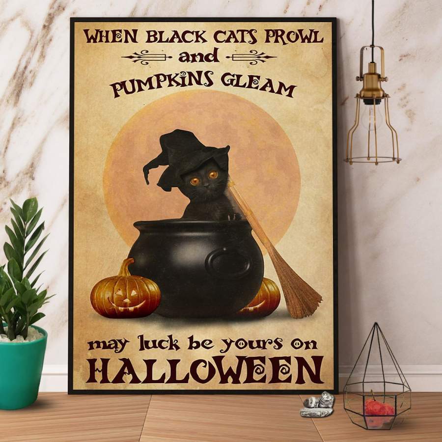 Halloween may luck be yours on halloween black cats prowl and pumpkins gleam paper poster no frame/ wrapped canvas wall decor full size