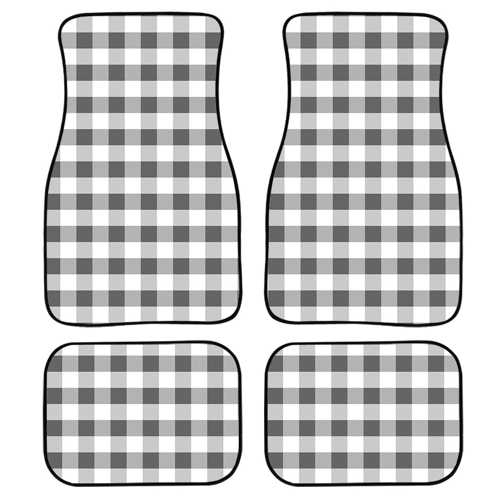 Dark Grey And White Gingham Print Front And Back Car Floor Mats, Front Car Mat