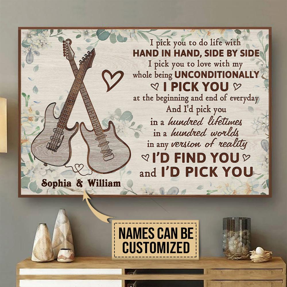 Aeticon Gifts Personalized Guitar Floral I Pick You Canvas Mom Dad Gift Home Decor