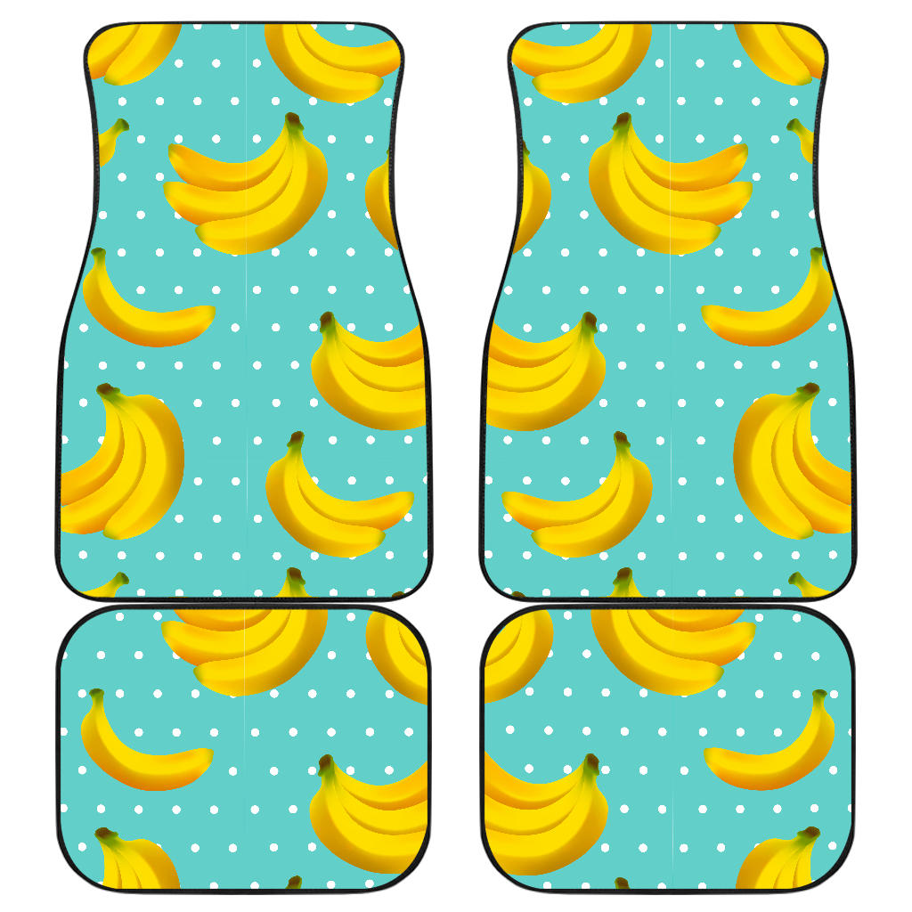 Polka Dot Banana Pattern Print Front And Back Car Floor Mats, Front Car Mat