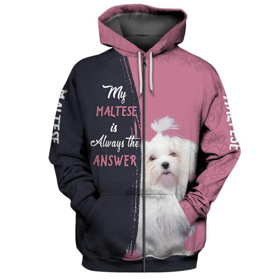 MALTESE 3D Full Printing Zip Hoodie