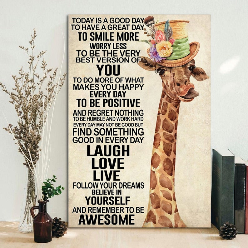 Custom Canvas Giraffe Today Is A Good Day Vertical Poster, Giraffe Art, Giraffe Wall Decoration, Animal Sign For Home, Retro Giraffe Art