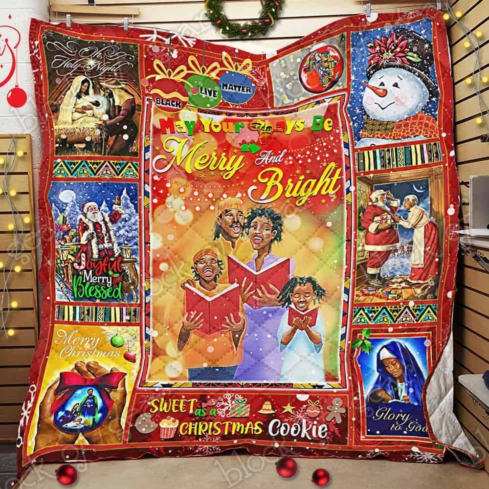 African American Christmas Merry and bright Quilt Blanket