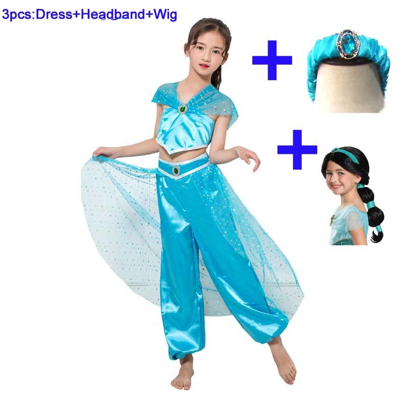 Aladdin Jasmine Cosplay Costume Adult Women Girls Halloween Party Dress Jasmine Costume Sets Kids Jasmine Princess fancy Costume alx